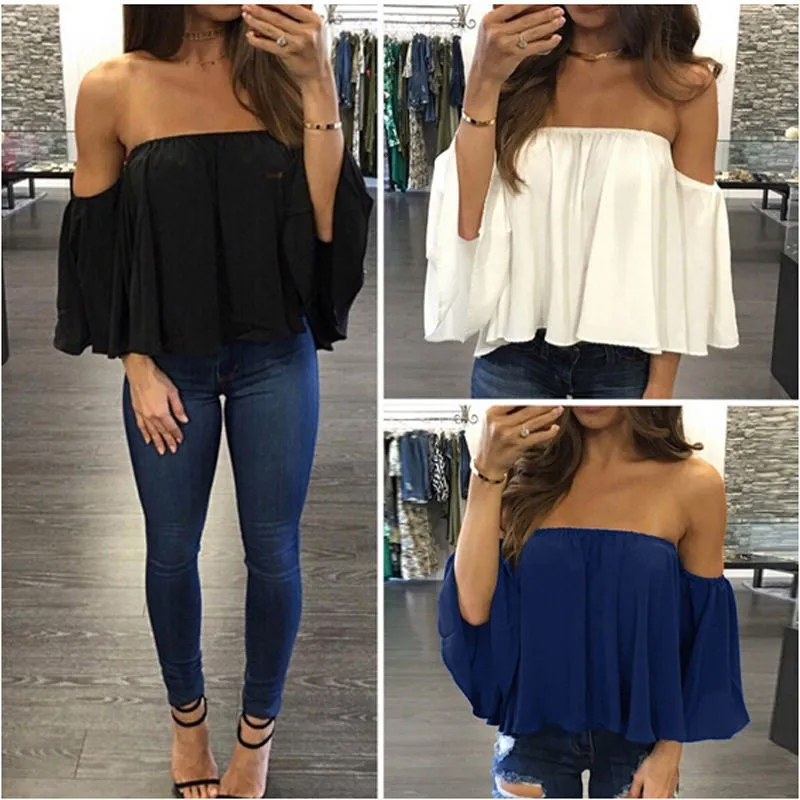 2017 New Arrival Summer T-shirt Fashion Women's Ladies Lace Off-shoulder Casual Tops T Shirt