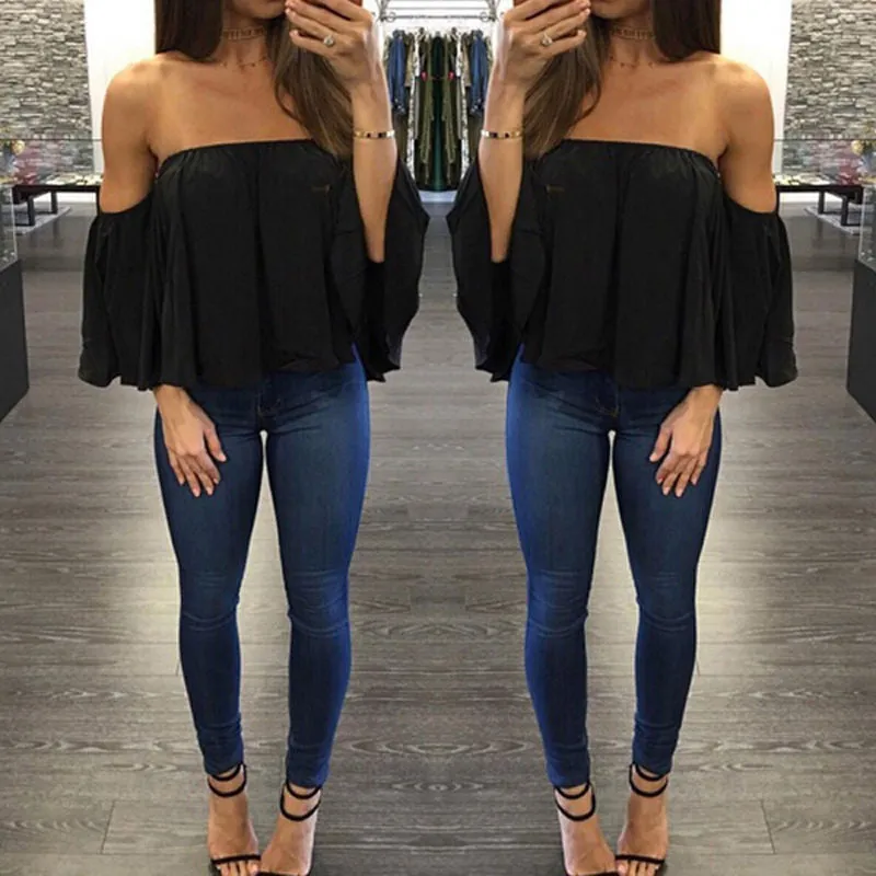 2017 New Arrival Summer T-shirt Fashion Women's Ladies Lace Off-shoulder Casual Tops T Shirt