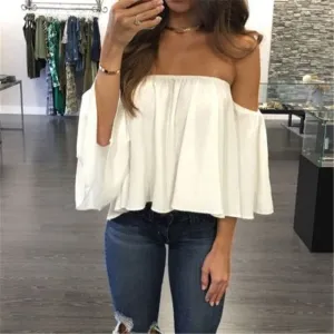2017 New Arrival Summer T-shirt Fashion Women's Ladies Lace Off-shoulder Casual Tops T Shirt