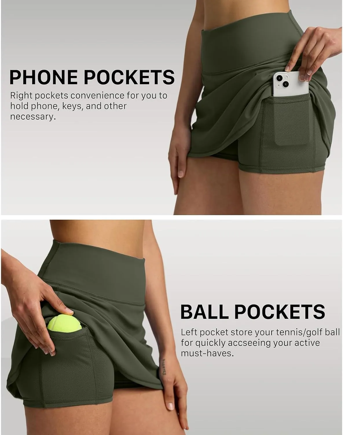 2024 Skorts for Woman Tennis Fitness Sports Double Layer Skirt Elastic High Waist Breathable Trendy Hiking Shorts Pockets