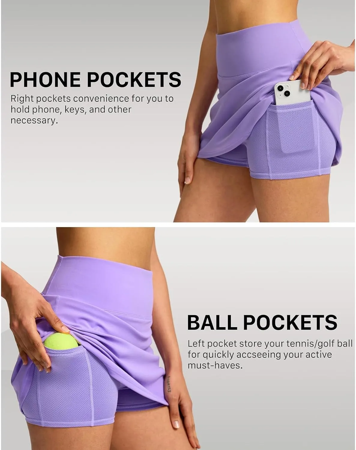 2024 Skorts for Woman Tennis Fitness Sports Double Layer Skirt Elastic High Waist Breathable Trendy Hiking Shorts Pockets