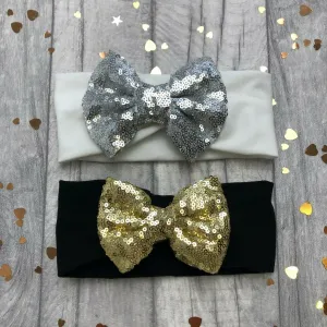 Baby Girl Black or White Headband Sequin Glitter Bow
