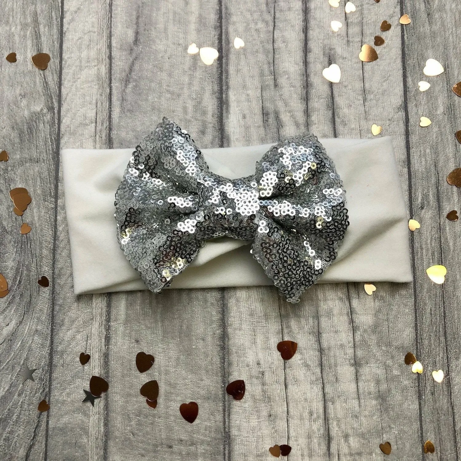 Baby Girl Black or White Headband Sequin Glitter Bow