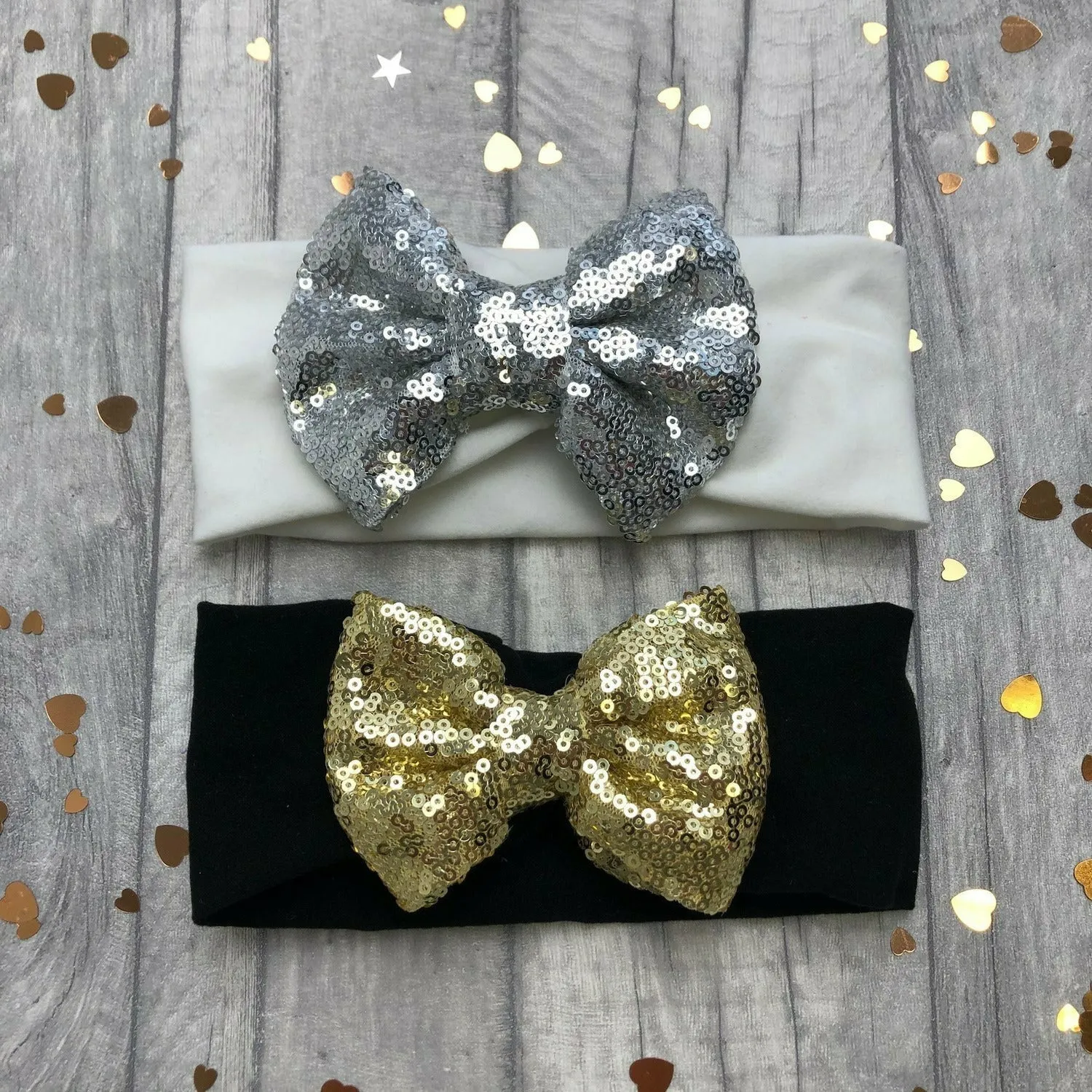 Baby Girl Black or White Headband Sequin Glitter Bow
