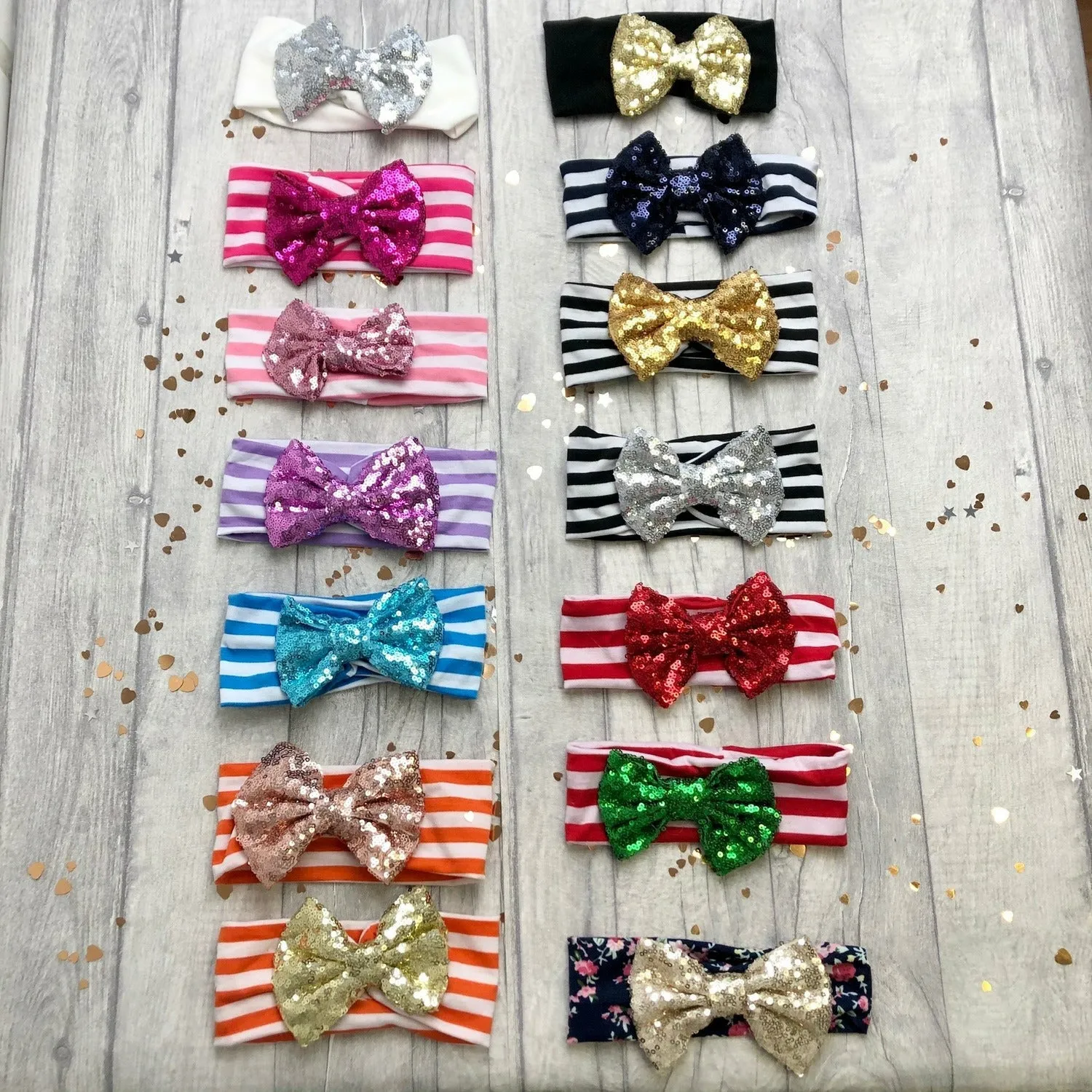 Baby Girl Black or White Headband Sequin Glitter Bow