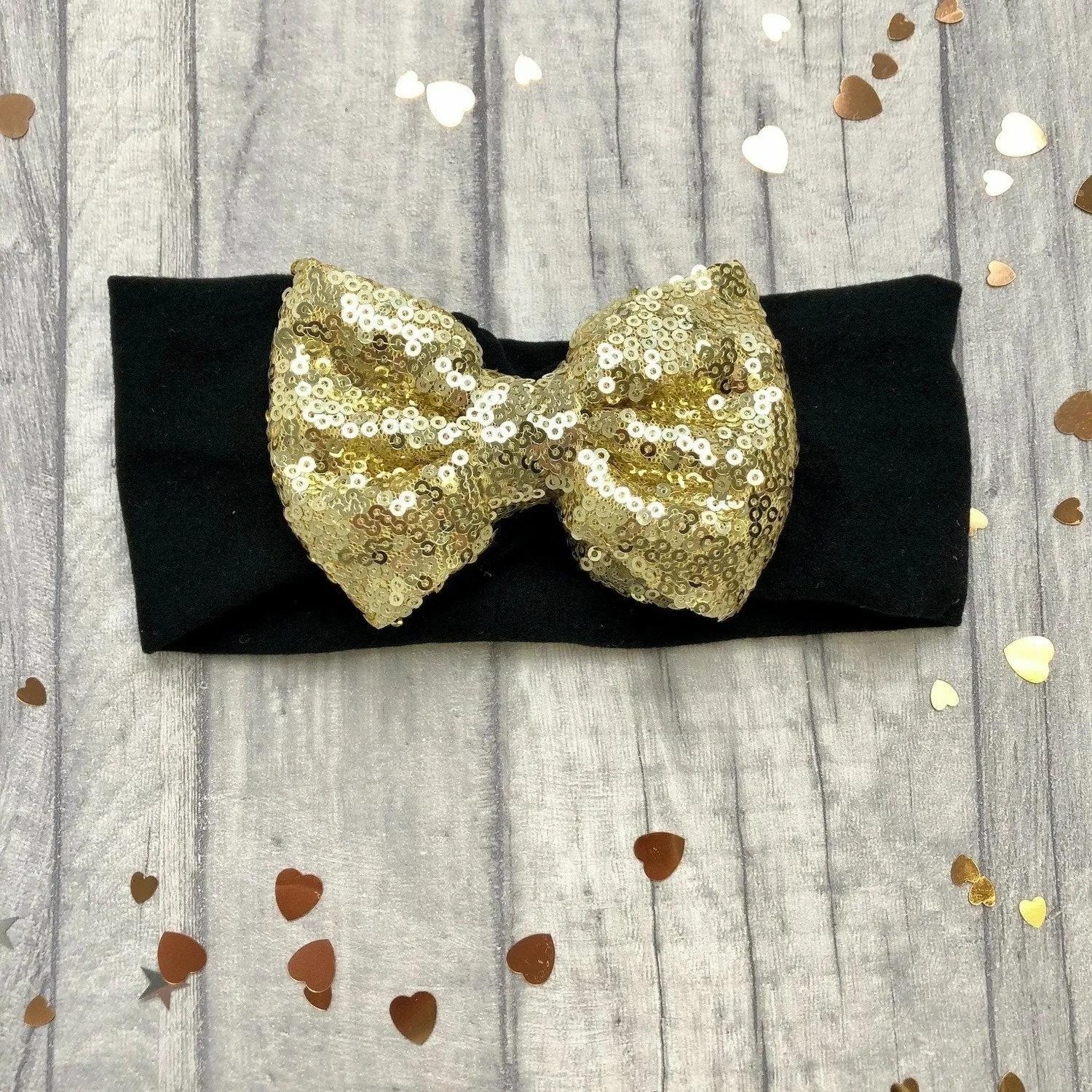 Baby Girl Black or White Headband Sequin Glitter Bow