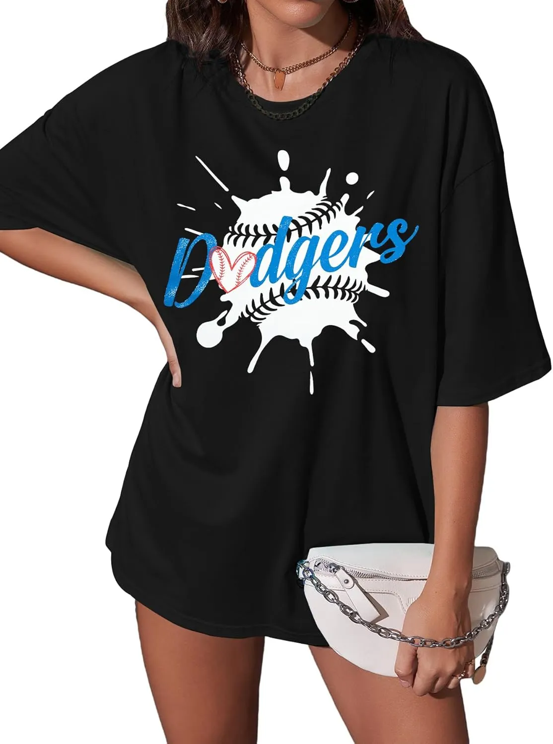 Baseball Shirt Women Oversized Baseball Game Day Shirts Baseball Fan T-Shirt Baseball Mama Short Sleeve Tee Top