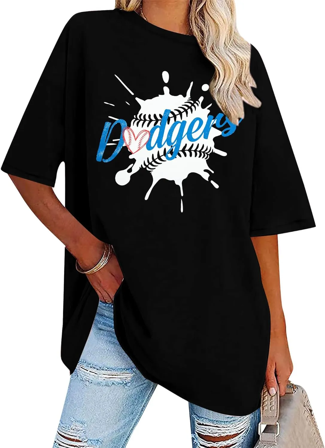 Baseball Shirt Women Oversized Baseball Game Day Shirts Baseball Fan T-Shirt Baseball Mama Short Sleeve Tee Top