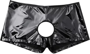Boxers for Men Leather Open Front Exotic Lingerie Thongs Low Rise Backless Wetlook Cut Out Breathable Sexy Underwear