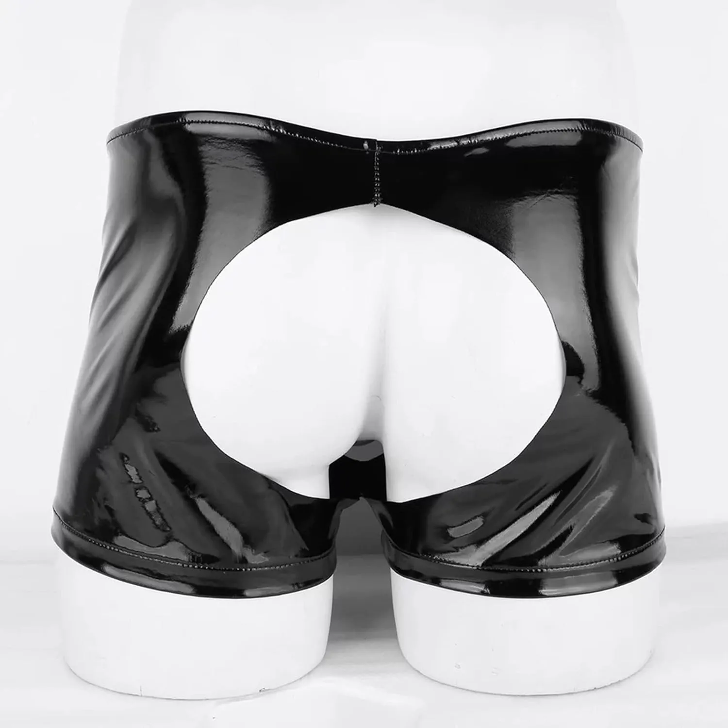 Boxers for Men Leather Open Front Exotic Lingerie Thongs Low Rise Backless Wetlook Cut Out Breathable Sexy Underwear