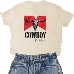 Cowboy Killer Shirt for Women Western Vintage Rodeo T-Shirt Retro Bull Skull Graphic Tee Summer Casual Short Sleeve Top