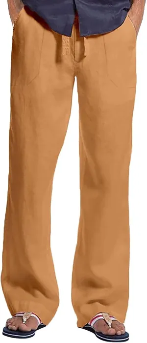 CRNTCEM Men's Straight Leg Linen Pants Breathable Outdoor Travel Beach Yoga Pants Going Out Casual Athletic Workout Sweatpant