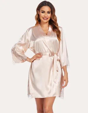 Ekouaer Satin Bridesmaid Lace Robe (US Only)
