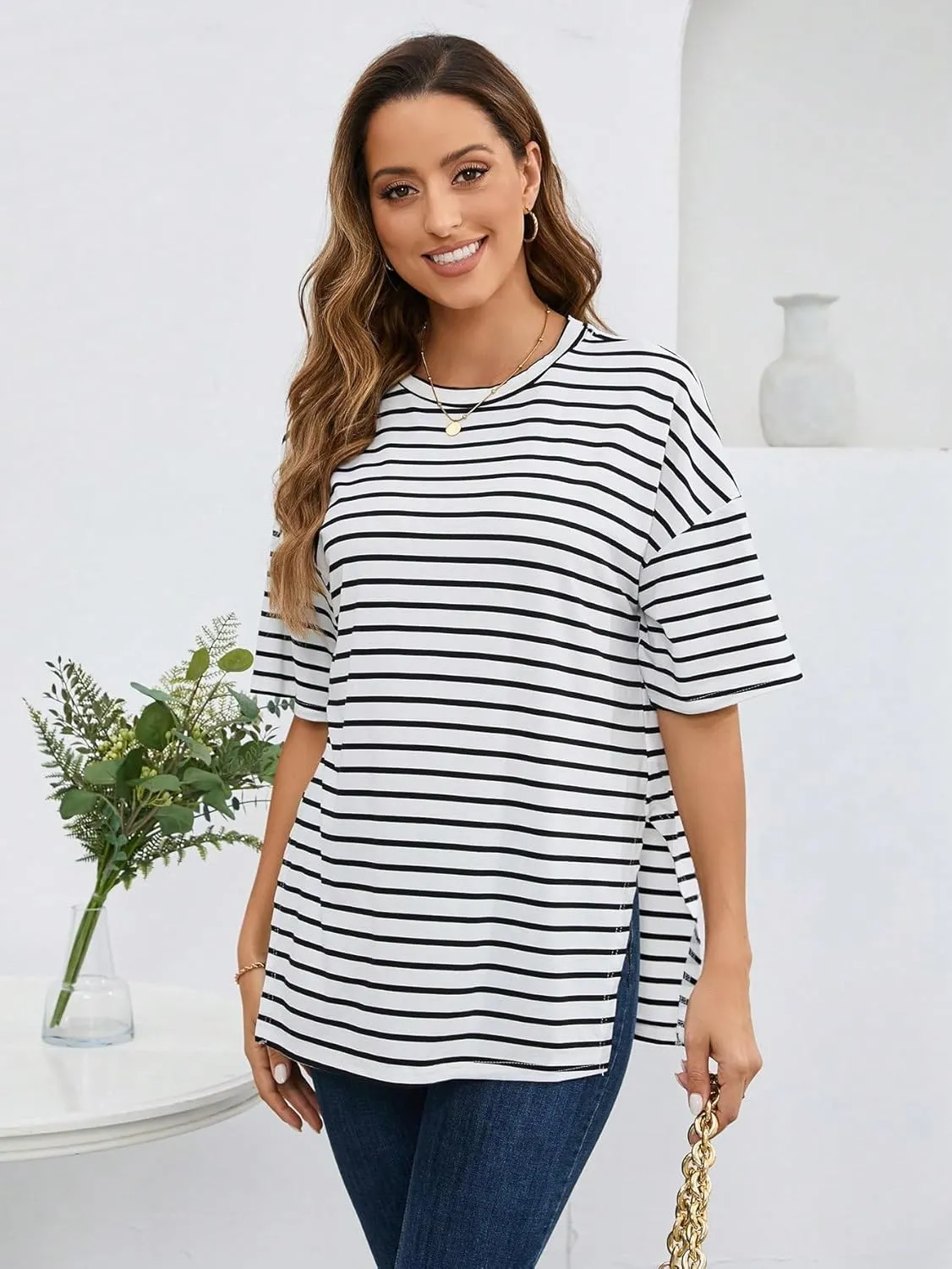 Floerns Women's Casual Basic Short Sleeve Loose T-Shirt Tee Tops