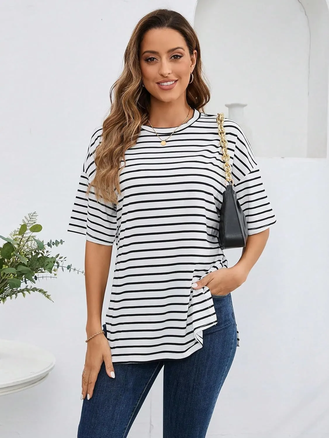 Floerns Women's Casual Basic Short Sleeve Loose T-Shirt Tee Tops