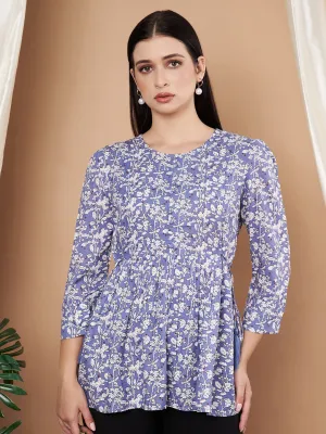 Floral Print Multicolor Round Neck Peplum Top