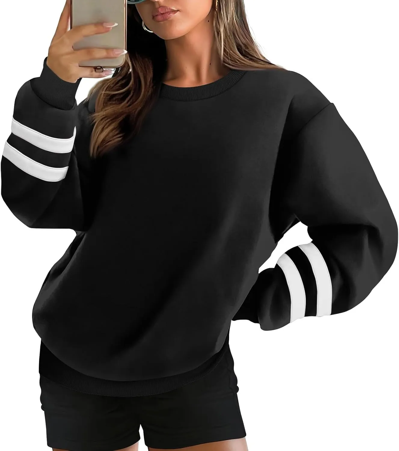 GOFULY Crewneck Sweatshirt For Women Trendy Plus Size Shirts Long Sleeve Oversized Sweatshirts Fall Winter Solid Pullover