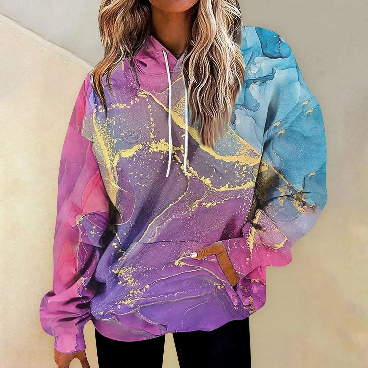 GOFULY Women Sweatshirt Fall Marble Print Hoodies Lightweight Winter Sweatshirt Long Sleeve Drawstring Pullover With Pocket