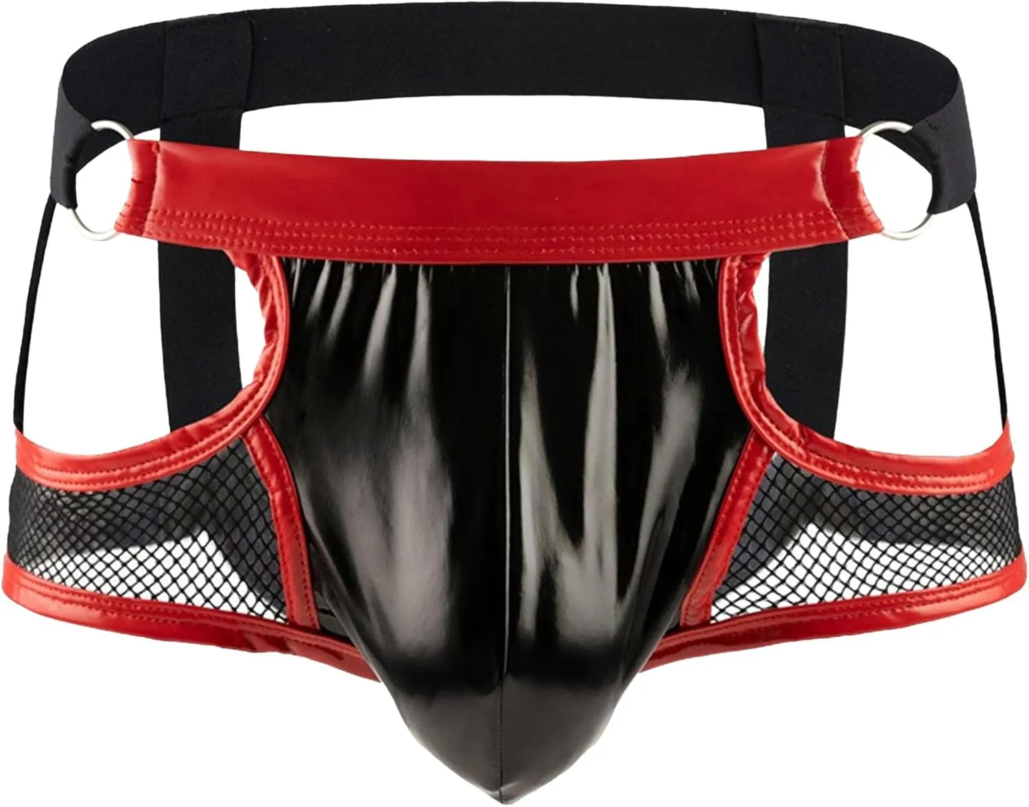 JEKE-DG Men's Leather Hollow Out Boxer Briefs See Through Mesh Shorts Pants Low Rise Breathable Clubwear Underwear