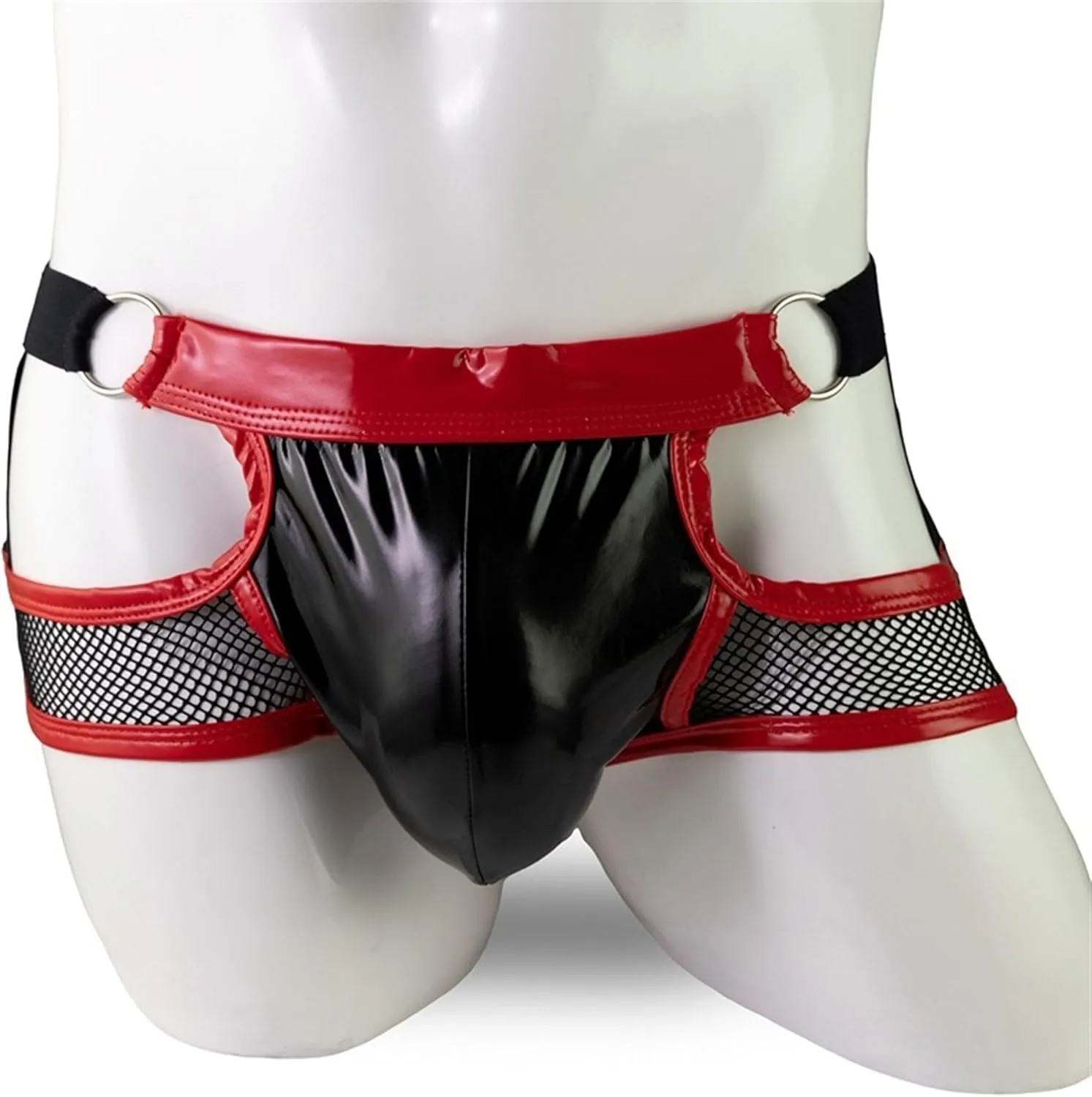JEKE-DG Men's Leather Hollow Out Boxer Briefs See Through Mesh Shorts Pants Low Rise Breathable Clubwear Underwear