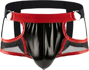 JEKE-DG Men's Leather Hollow Out Boxer Briefs See Through Mesh Shorts Pants Low Rise Breathable Clubwear Underwear