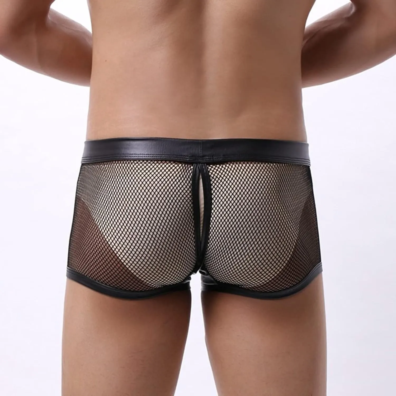 JEShifangjiusu Mens Hollow Out Boxer Briefs Mid Rise Mesh Bikini Underwear Lingerie Shorts See Through Breathable Underpants