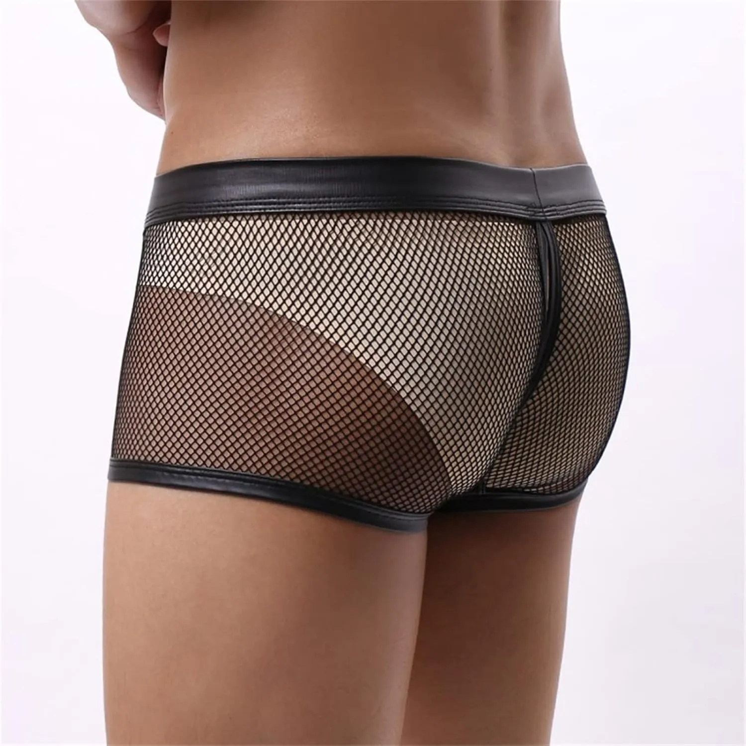 JEShifangjiusu Mens Hollow Out Boxer Briefs Mid Rise Mesh Bikini Underwear Lingerie Shorts See Through Breathable Underpants