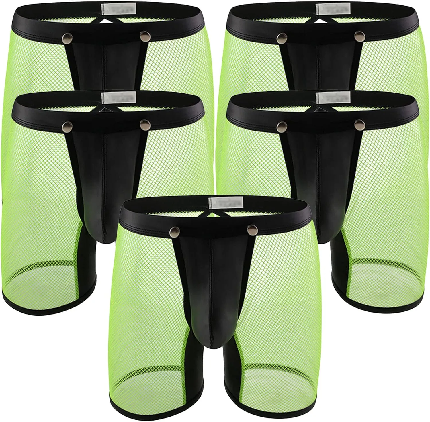 JEsilunmaMY Men's Leather Removable Pouch Boxer Briefs See Through Low Waist Mesh Underwear Hollow Breathable Shorts Pants