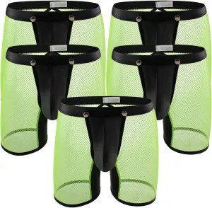 JEsilunmaMY Men's Leather Removable Pouch Boxer Briefs See Through Low Waist Mesh Underwear Hollow Breathable Shorts Pants