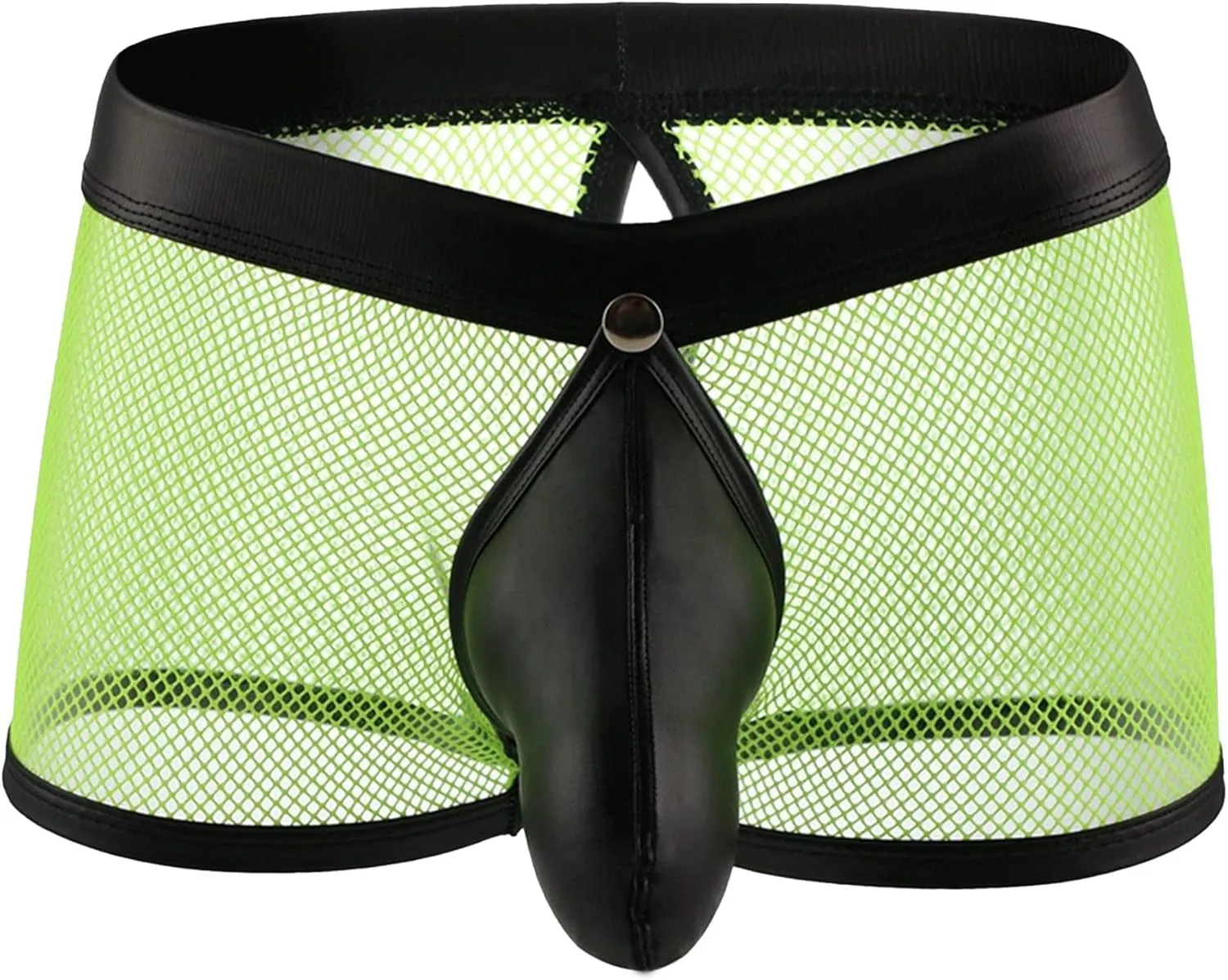 JEsilunmaMY Men's Leather Removable Pouch Boxer Briefs See Through Low Waist Mesh Underwear Hollow Breathable Shorts Pants