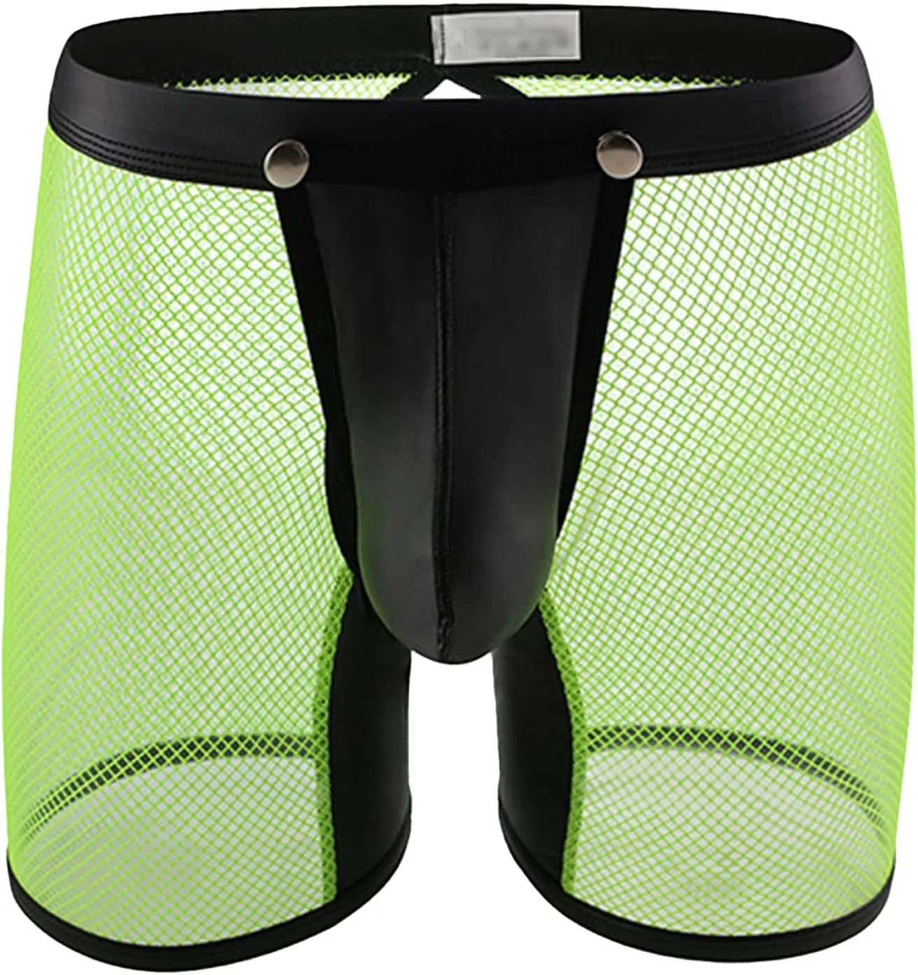 JEsilunmaMY Men's Mesh Leather Pouch Underwear Sexy Low Waist Hollow Boxer Briefs See Through Breathable Shorts Trunks
