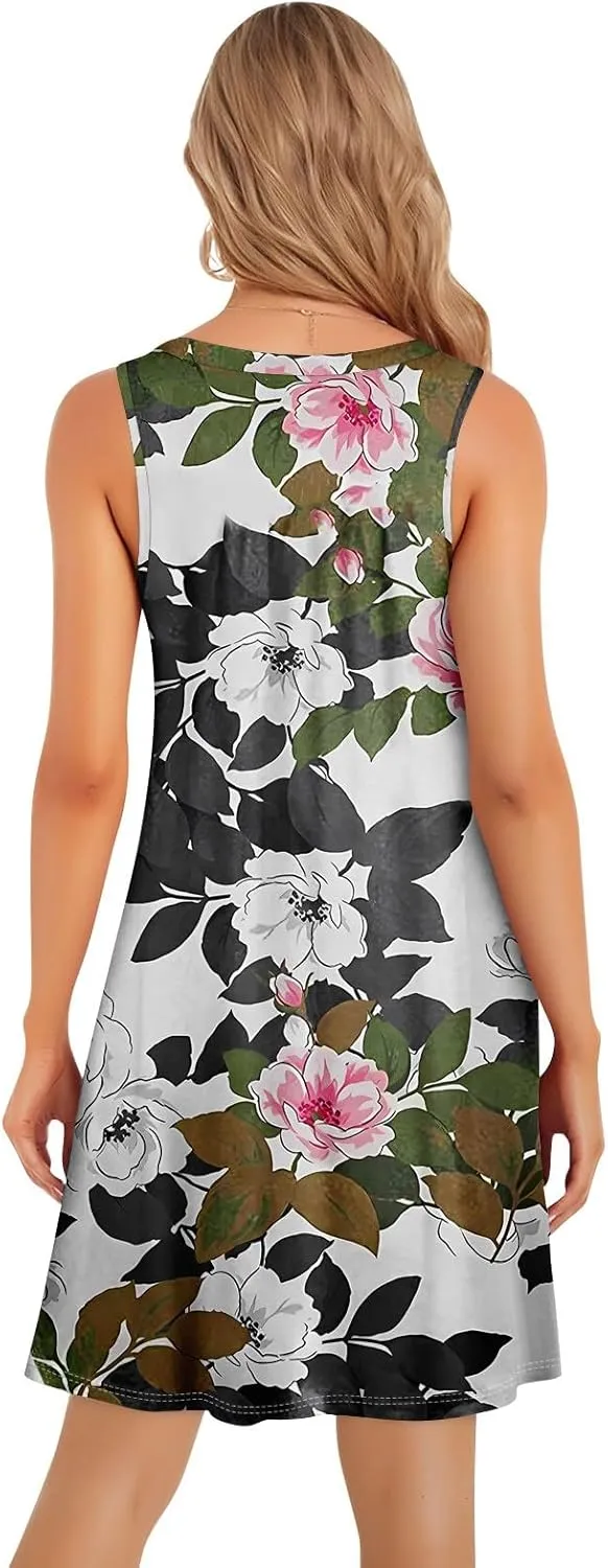 JJHAEVDY Dresses for Women Sleeveless U Neck Coverup Printed Elegant Vest Dress Summer Vacation Mini Dress Casual Flowy Dress