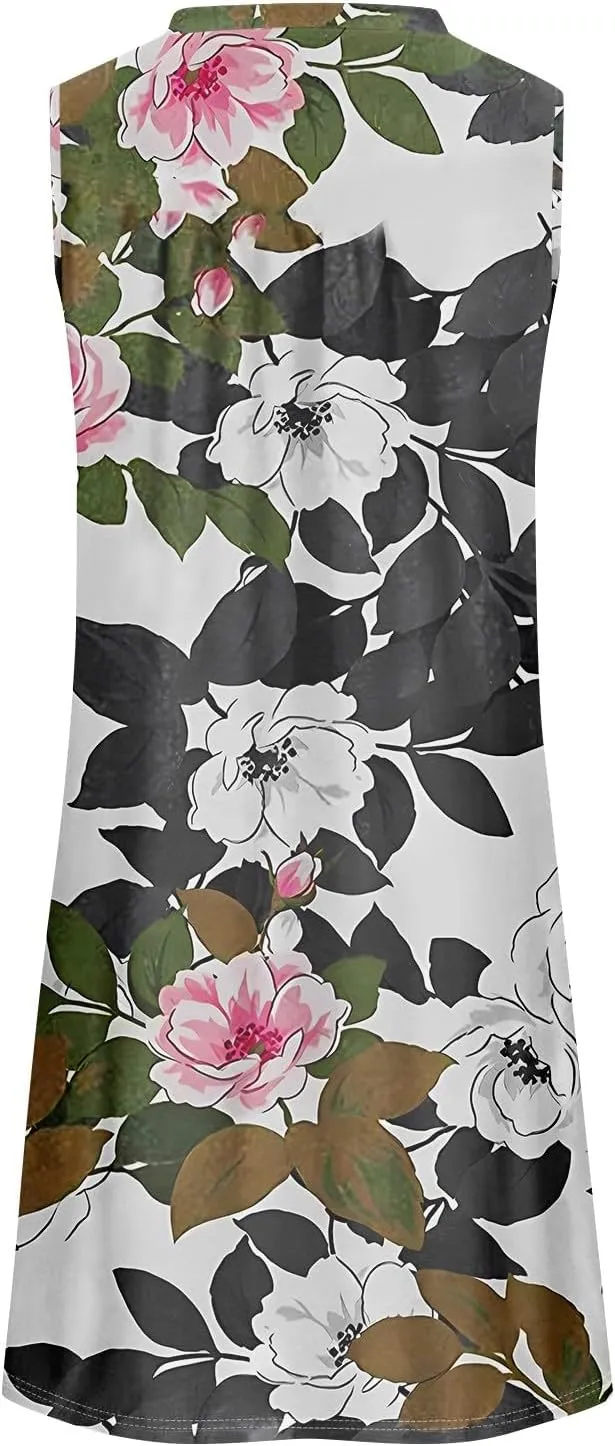 JJHAEVDY Dresses for Women Sleeveless U Neck Coverup Printed Elegant Vest Dress Summer Vacation Mini Dress Casual Flowy Dress