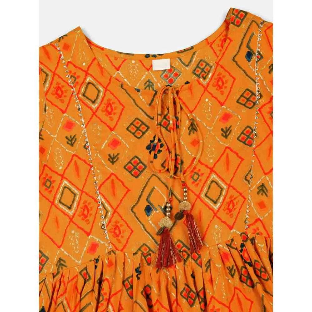 Kipek Womens Rayon Printed Peplum Top Mustard