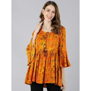 Kipek Womens Rayon Printed Peplum Top Mustard