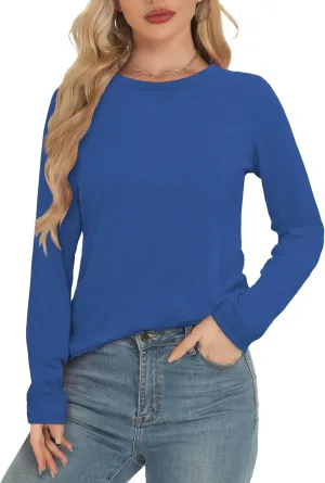 Long Sleeve Shirts for Women Crew Neck Basic Tee Fashion Womens Tops