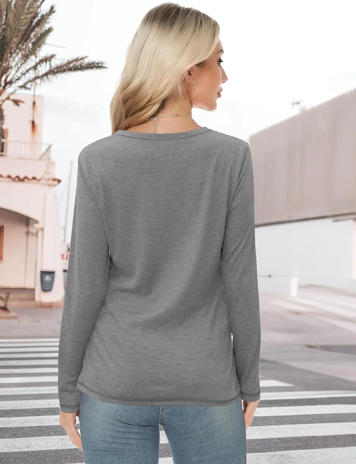 Long Sleeve Shirts for Women Crew Neck Basic Tee Fashion Womens Tops