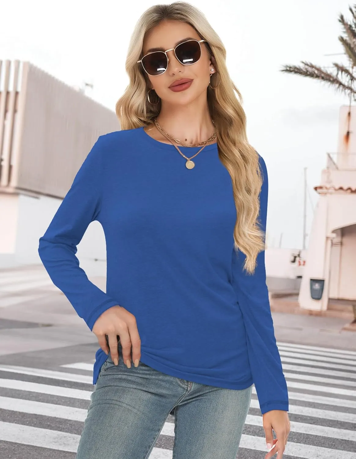 Long Sleeve Shirts for Women Crew Neck Basic Tee Fashion Womens Tops