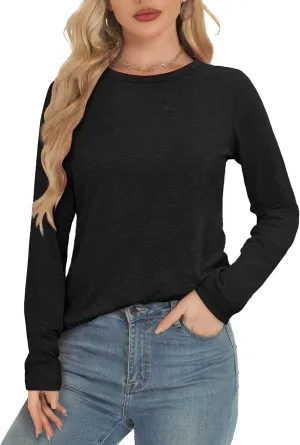 Long Sleeve Shirts for Women Crew Neck Basic Tee Fashion Womens Tops