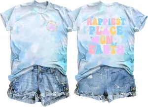 Magical Shirts for Women Happiest Place On Earth Holiday Graphic Short Sleeve Retro Casual Tops