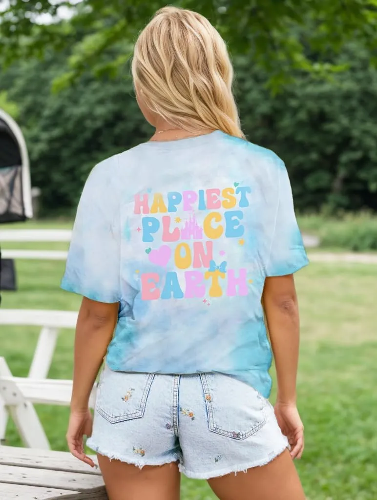 Magical Shirts for Women Happiest Place On Earth Holiday Graphic Short Sleeve Retro Casual Tops