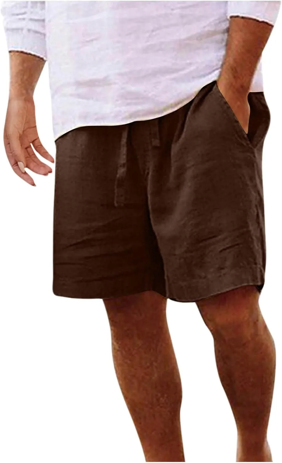 Men's Cotton Linen Shorts Drawstring Casual Loose Fit Breathable Summer Lightweight Work Beach Sweatpants with Pockets