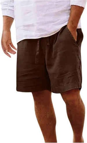 Men's Cotton Linen Shorts Drawstring Casual Loose Fit Breathable Summer Lightweight Work Beach Sweatpants with Pockets
