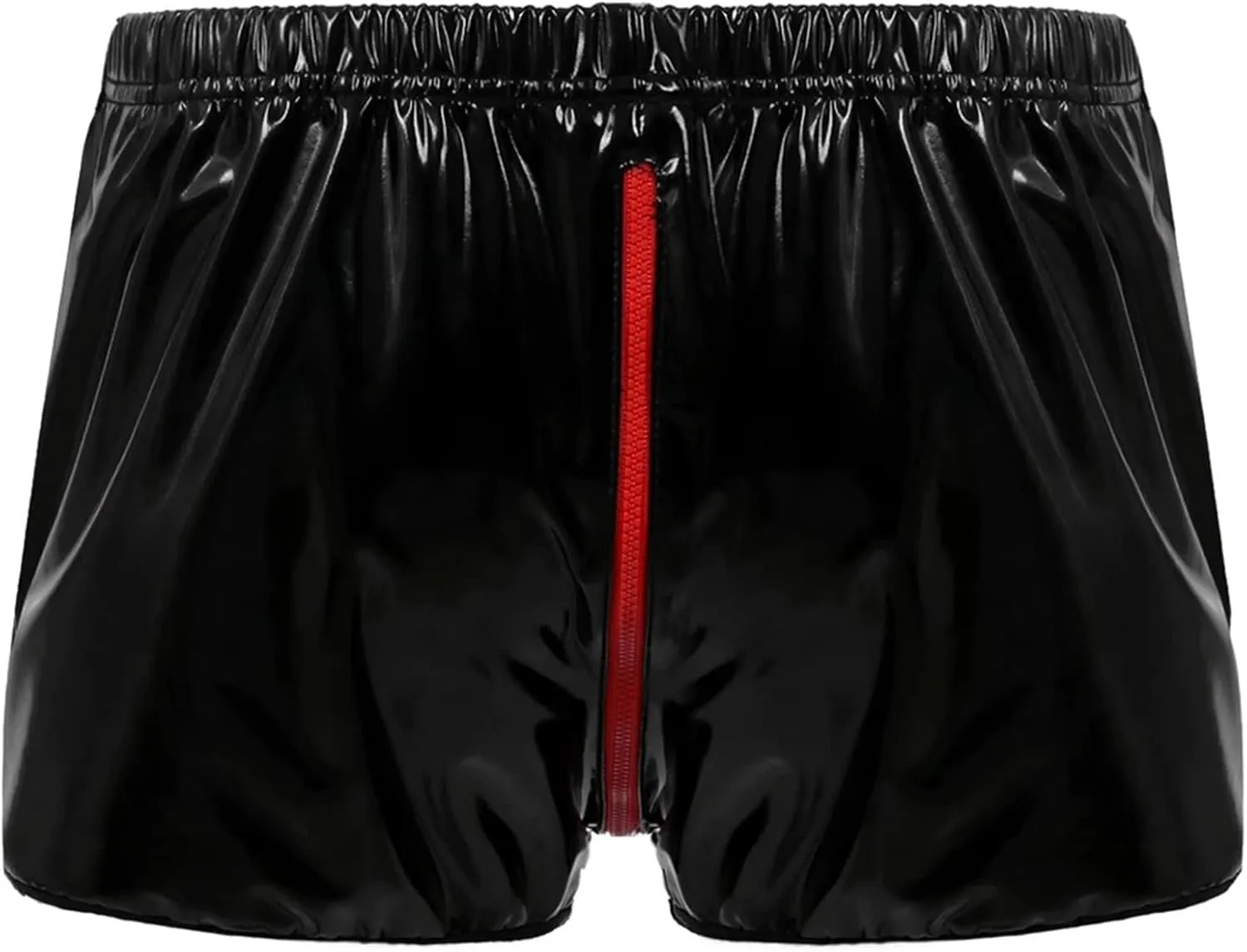 Mens Patent Leather Boxer Briefs Zipper Crotch Tight Shorts Elastic Breathable Underpants Trunks Sexy Soft Lingerie