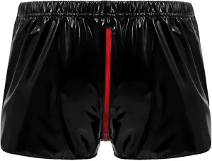 Mens Patent Leather Boxer Briefs Zipper Crotch Tight Shorts Elastic Breathable Underpants Trunks Sexy Soft Lingerie