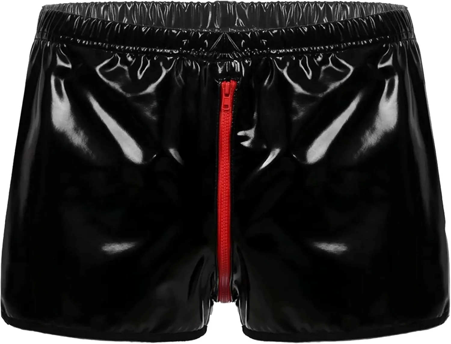 Mens Patent Leather Boxer Briefs Zipper Crotch Tight Shorts Elastic Breathable Underpants Trunks Sexy Soft Lingerie