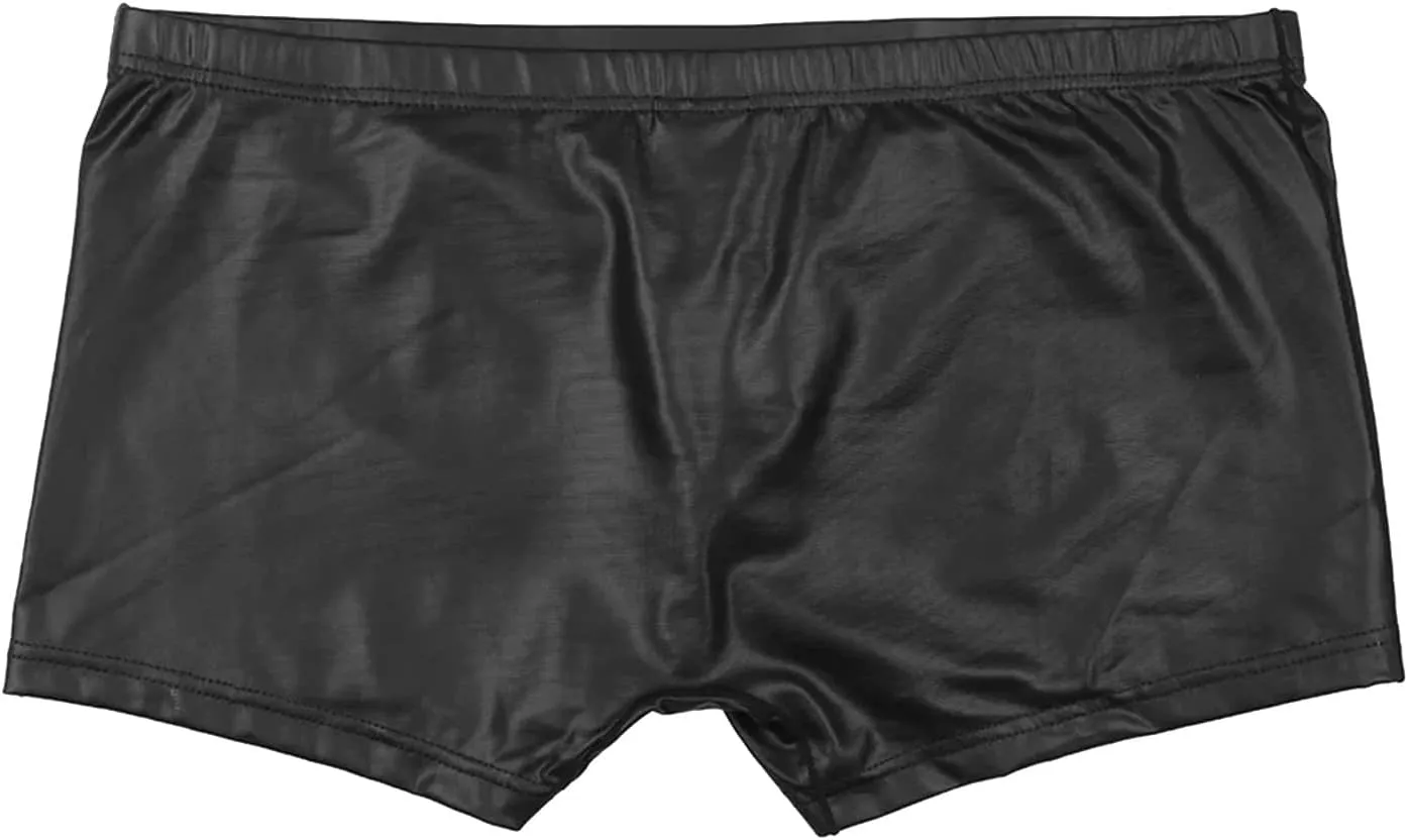 Mens Sexy Faux Leather Boxer BriefsComfort Breathable Smoothing Pouch Trunks ShortsExotic Underwear Underpants