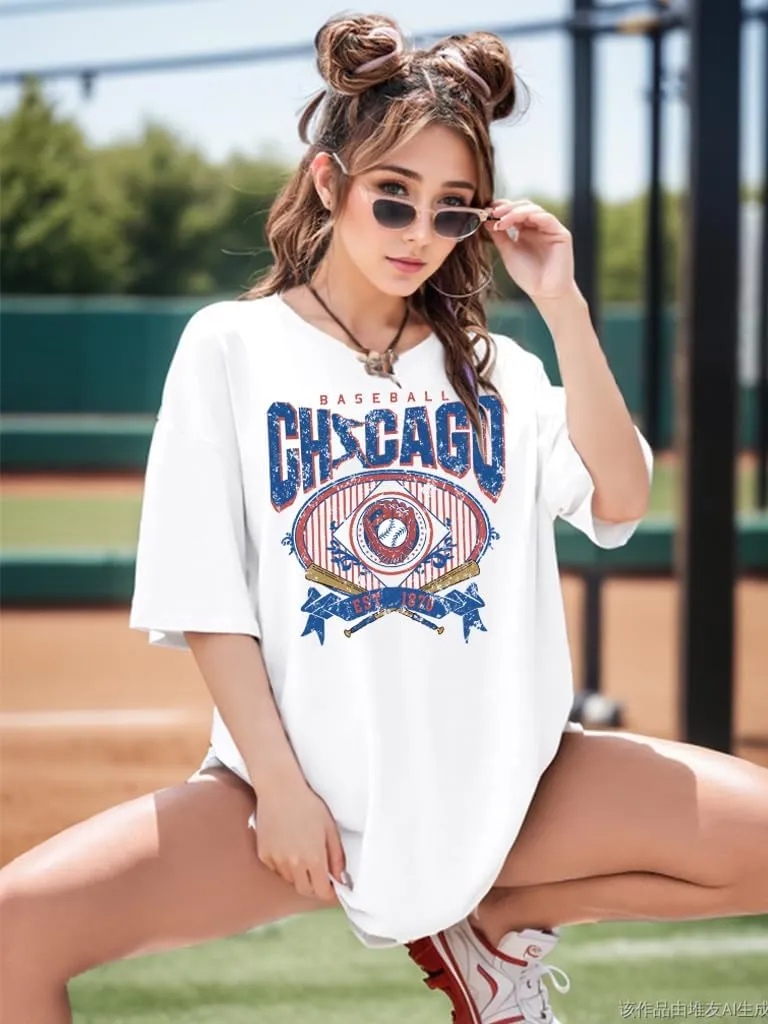 Oversized Baseball Shirt for Women Baseball Season Tshirt Women Sport Team Fans Short Sleeve Tee