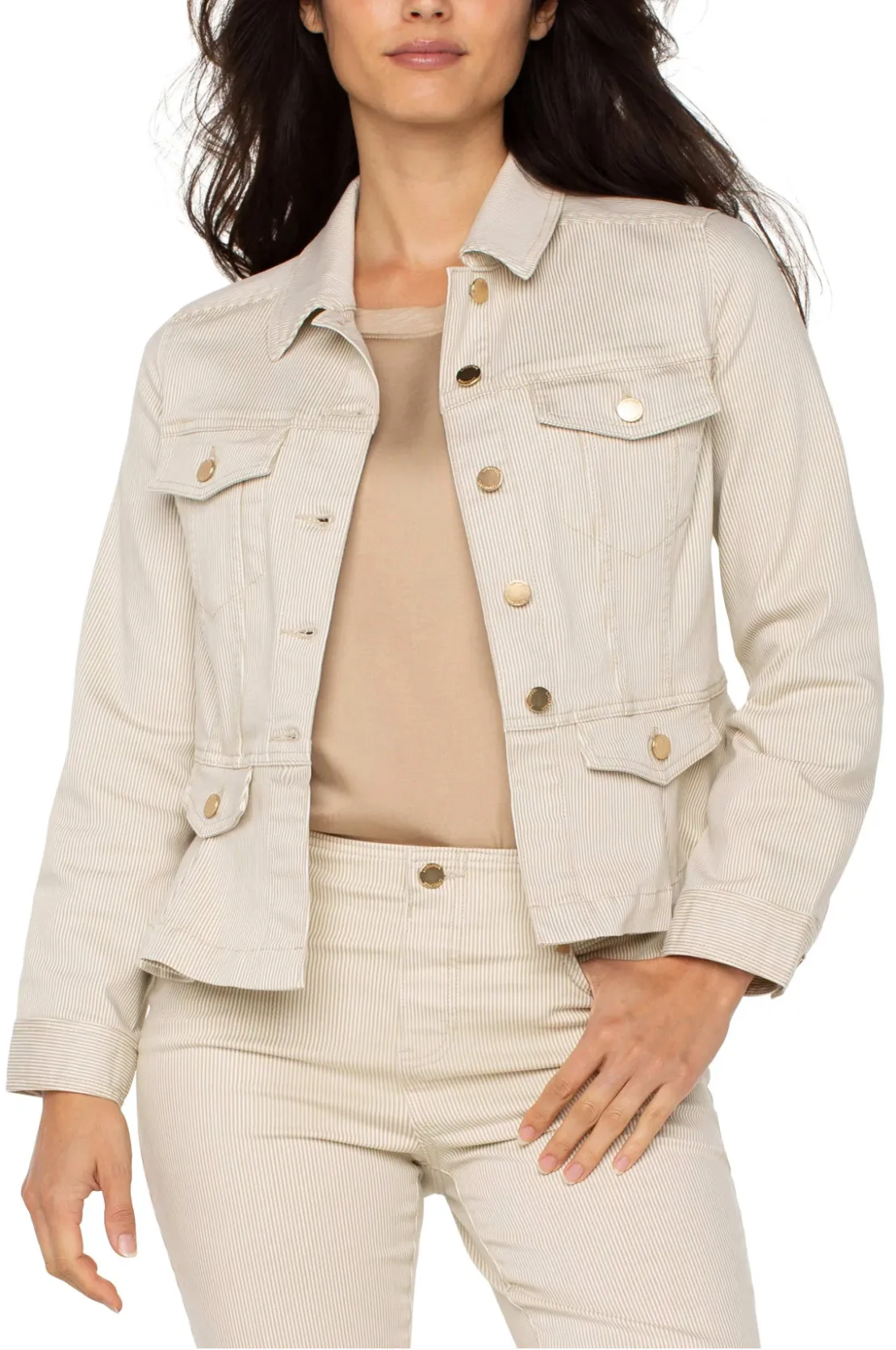 Peplum Denim Jacket Cappuccino Stripe