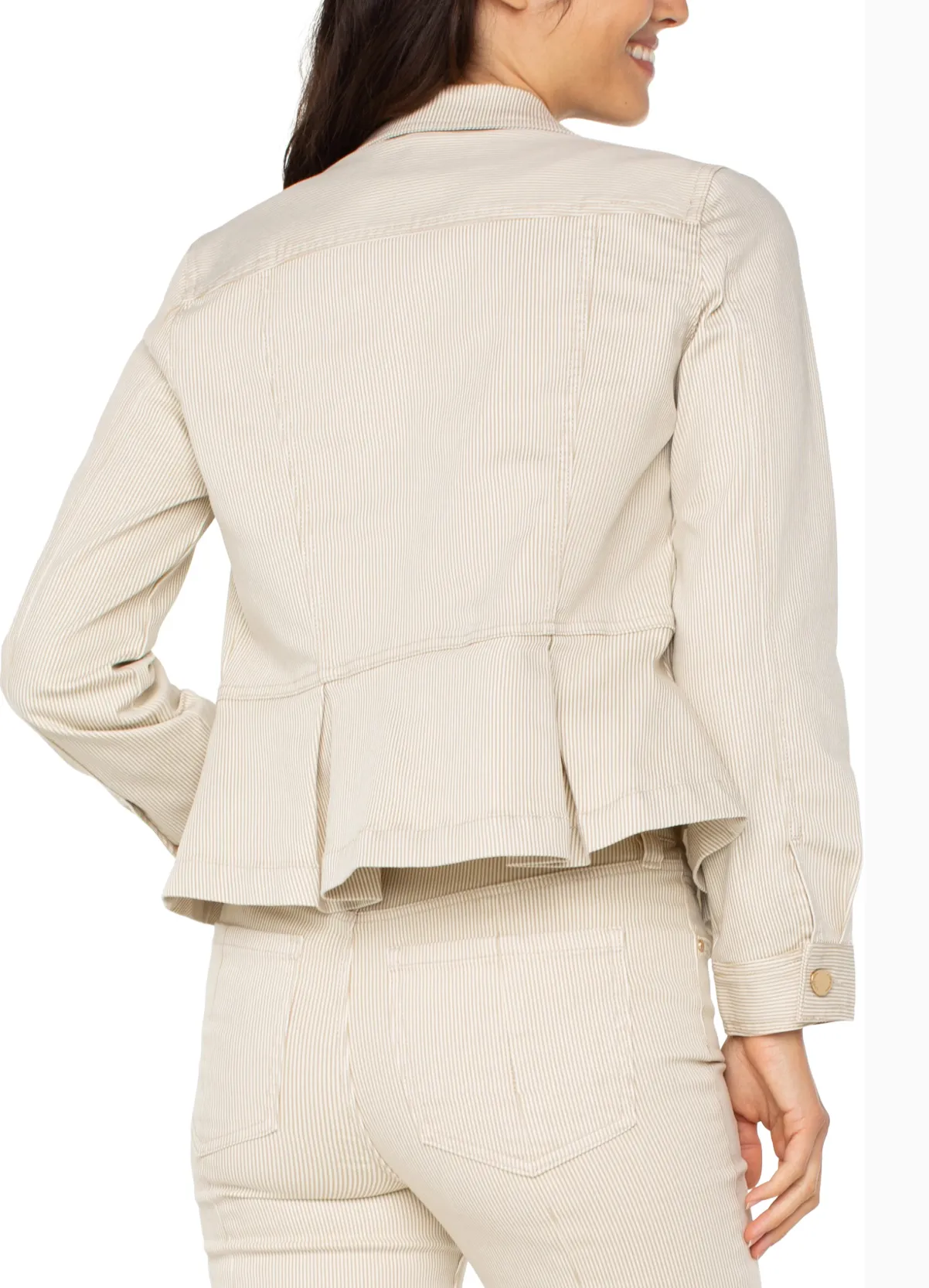 Peplum Denim Jacket Cappuccino Stripe
